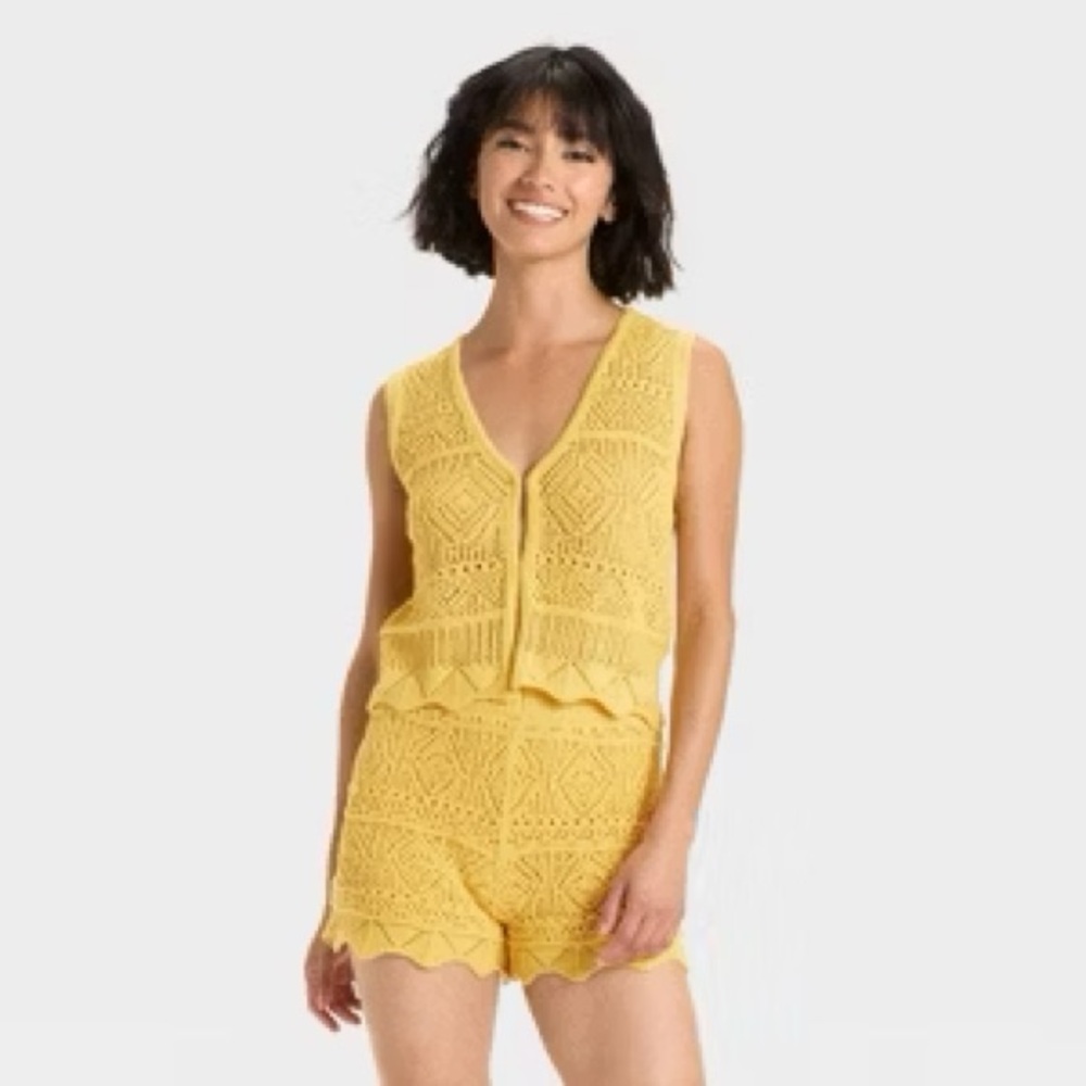 a new day Yellow Crochet Top